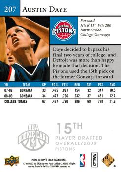 2009-10 Upper Deck - Star Rookies #207 Austin Daye Back