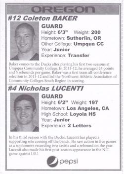2012-13 Pepsi Oregon Ducks #NNO Coleton Baker / Nicholas Lucenti Back