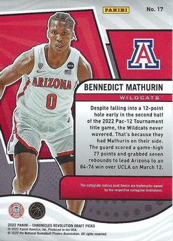 2022 Panini Chronicles Draft Picks - Revolution #17 Bennedict Mathurin Back