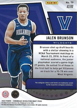 2022 Panini Chronicles Draft Picks - Revolution Astro #79 Jalen Brunson Back