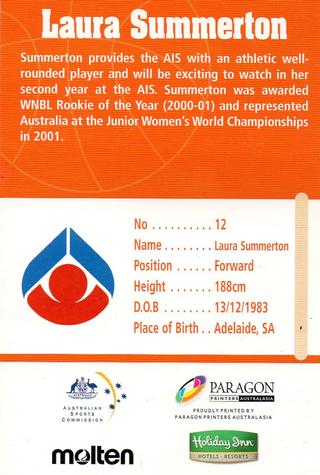 2001-02 WNBL #NNO Laura Summerton Back