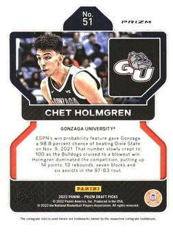 2022 Panini Prizm Draft Picks - Choice Blue Yellow and Green #51 Chet Holmgren Back