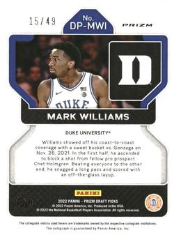 2022 Panini Prizm Draft Picks - Draft Picks Autographs Prizms Orange Pulsar #DP-MWI Mark Williams Back