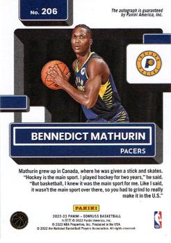 2022-23 Donruss - Rated Rookies Signatures Holo Frame #206 Bennedict Mathurin Back