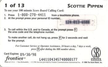 1996-97 Score Board Frontier $100 Phone Cards #1 Scottie Pippen Back