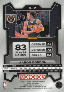 2023-24 Panini Prizm Monopoly #2 Aaron Gordon Back
