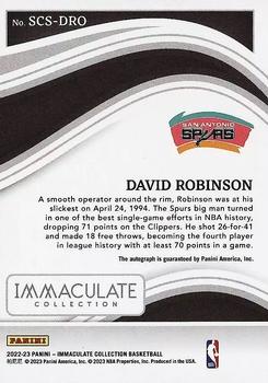 2022-23 Panini Immaculate Collection - Scorers Club Signatures #SCS-DRO David Robinson Back