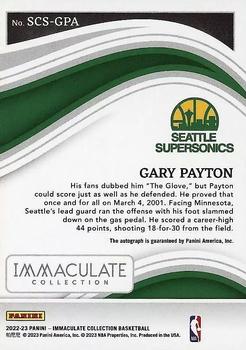 2022-23 Panini Immaculate Collection - Scorers Club Signatures #SCS-GPA Gary Payton Back