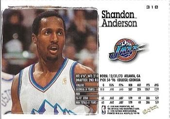 1997-98 Hoops Utah Jazz Team Night Sheet SGA #318 Shandon Anderson Back