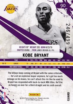 2010-11 Panini Rookies & Stars - Gold #90 Kobe Bryant Back