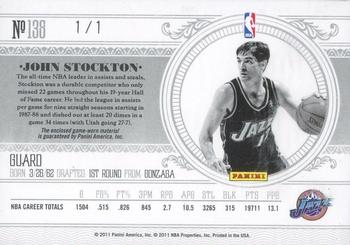 2010-11 Playoff National Treasures - Century Materials NBA Tags #138 John Stockton Back