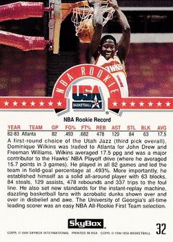 1994 SkyBox USA #32 Dominique Wilkins Back