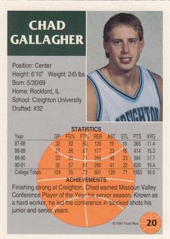 1991 Front Row #20 Chad Gallagher Back