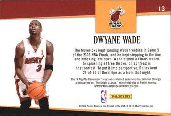 2011-12 Hoops - A Night to Remember #13 Dwyane Wade Back