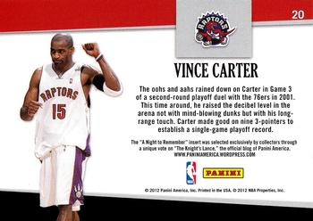 2011-12 Hoops - A Night to Remember #20 Vince Carter Back