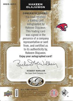 2011 Upper Deck All-Time Greats - Signatures #AGS-HO1 Hakeem Olajuwon Back