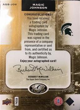 2011 Upper Deck All-Time Greats - Signatures #AGS-JO6 Magic Johnson Back