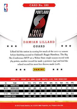 2012-13 Hoops #280 Damian Lillard Back