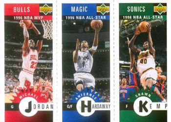 1996-97 Collector's Choice German - Mini-Cards Panels #M11 / M60 / M78 Michael Jordan / Anfernee Hardaway / Shawn Kemp Front