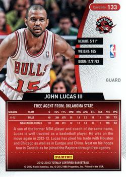 2012-13 Panini Totally Certified #133 John Lucas III Back