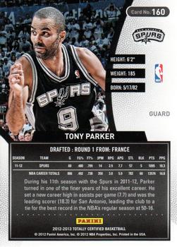 2012-13 Panini Totally Certified #160 Tony Parker Back