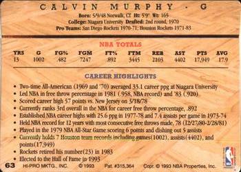 1993 Action Packed Hall of Fame #63 Calvin Murphy Back