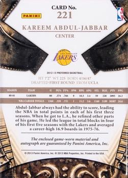 2012-13 Panini Preferred #221 Kareem Abdul-Jabbar Back