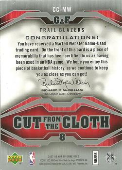 2007-08 SP Game Used - Cut from the Cloth #CC-MW Martell Webster Back