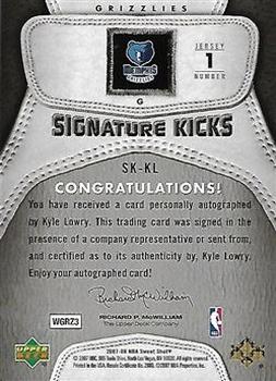 2007-08 Upper Deck Sweet Shot - Signature Kicks White Leather #SK-KL Kyle Lowry Back