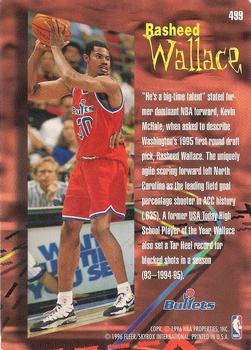 1995-96 Fleer European #499 Rasheed Wallace Back