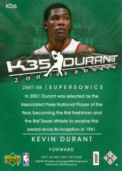 2007-08 Upper Deck First Edition - Kevin Durant Exclusive #KD6 Kevin Durant Back