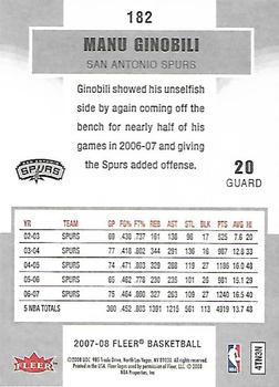 2007-08 Fleer #182 Manu Ginobili Back