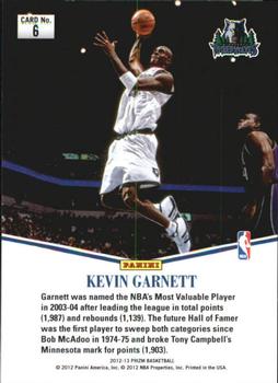 2012-13 Panini Prizm - Most Valuable Players #6 Kevin Garnett Back