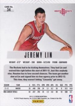 2012-13 Panini Prizm - Prizms Green #34 Jeremy Lin Back