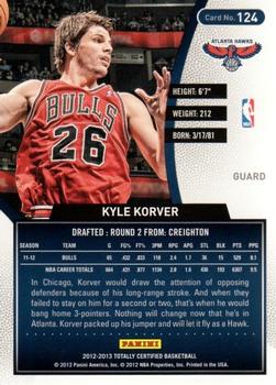 2012-13 Panini Totally Certified - Totally Blue #124 Kyle Korver Back