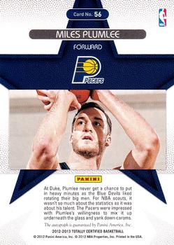 2012-13 Panini Totally Certified - Rookie Roll Call Autographs #56 Miles Plumlee Back