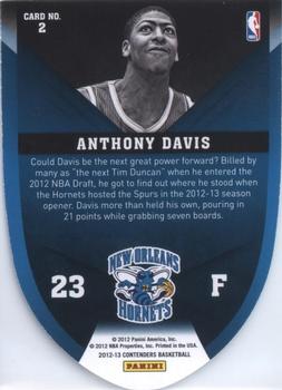 2012-13 Panini Contenders - Rookie Of The Year Contenders #2 Anthony Davis Back