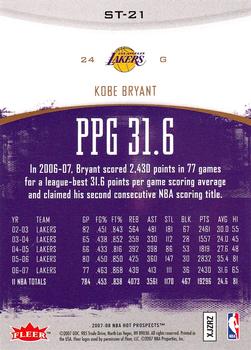 2007-08 Fleer Hot Prospects - Stat Tracker #ST-21 Kobe Bryant Back