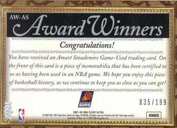 2007-08 Ultra - Award Winners Jersey #AW-AS Amare Stoudemire Back