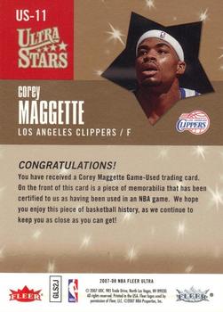 2007-08 Ultra - Ultra Stars Memorabilia #US-11 Corey Maggette Back