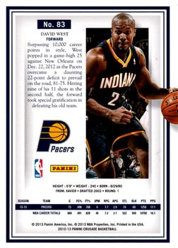 2012-13 Panini Crusade #83 David West Back