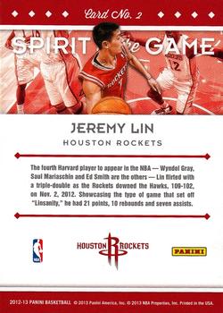 2012-13 Panini - Spirit of the Game #2 Jeremy Lin Back