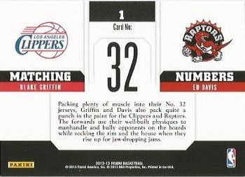 2012-13 Panini - Matching Numbers #1 Blake Griffin / Ed Davis Back