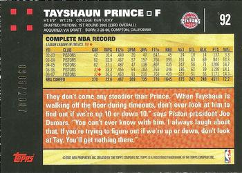 2007-08 Topps - Gold #92 Tayshaun Prince Back