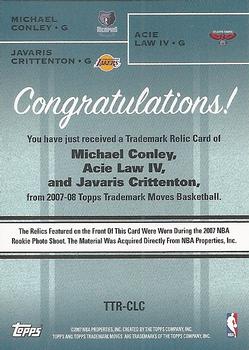 2007-08 Topps Trademark Moves - Triple Relics #TTR-CLC Mike Conley / Acie Law IV / Javaris Crittenton Back