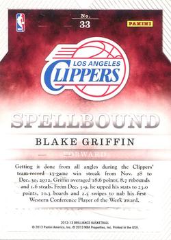 2012-13 Panini Brilliance - Spellbound #33 Blake Griffin Back
