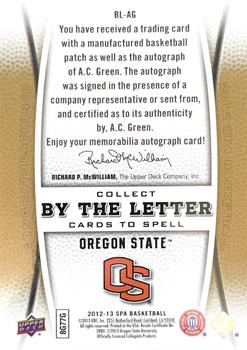 2012-13 SP Authentic - By the Letter #BL-AG A.C. Green Back