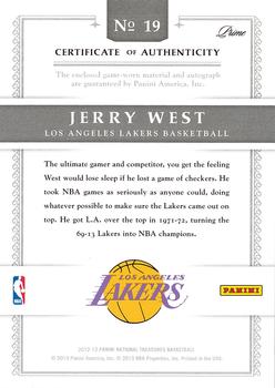 2012-13 Panini National Treasures - Timeline Materials Custom Names Prime Signatures #19 Jerry West Back