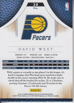 2012-13 Panini Immaculate Collection #38 David West Back