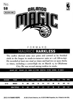 2013-14 Hoops #58 Maurice Harkless Back